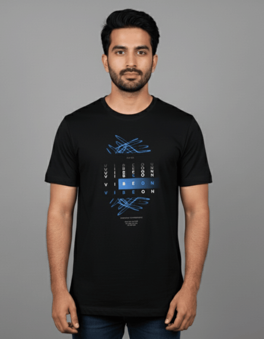 Vibe On Graphic T-Shirt for Men | Black 100% Cotton Casual Tee