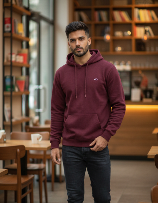 Men’s Maroon Cotton Hoodie – 100% Cotton, Anti-Pilling & Breathable
