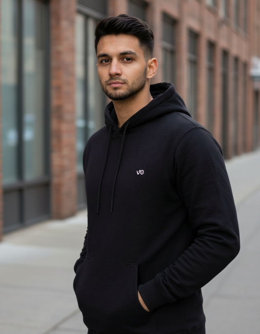 Men’s Black Cotton Hoodie – 100% Cotton, Anti-Pilling & Breathable