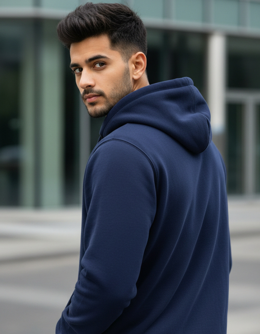 Navy Blue Zipper Hoodie – 100% Cotton