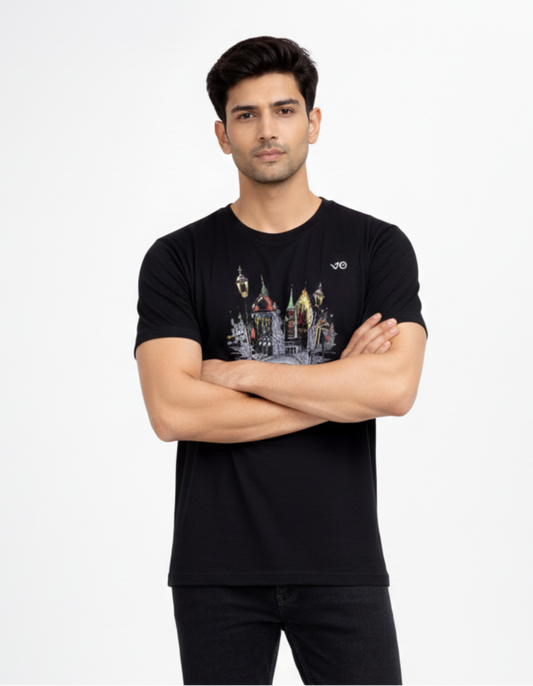 City Graphic Black Cotton T-Shirt