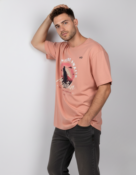 Salmon pink Adventure Oversized Cotton T-Shirt