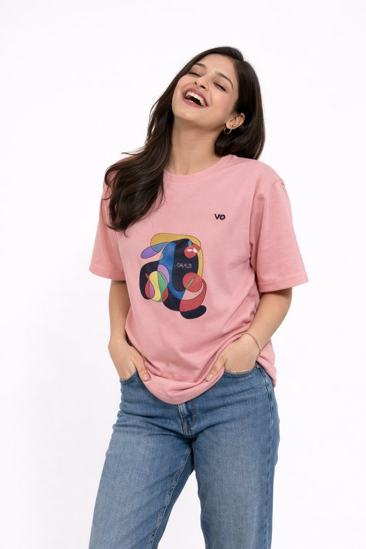 Women’s Pink Oversized Graphic T-Shirt | VIBON Originals