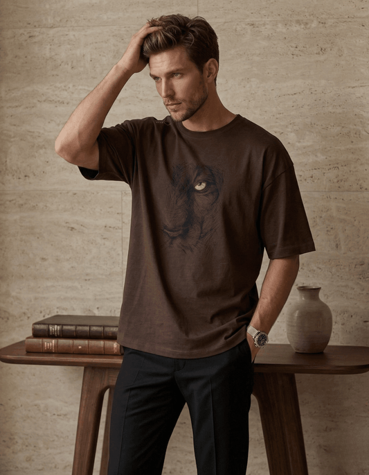 Brown Oversized T-Shirt– Lion Graphic - VIBON Originals