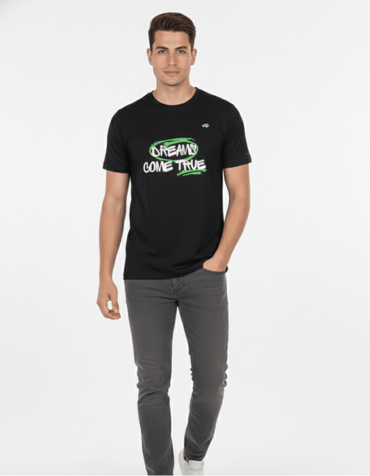 Dreams Come True Black Cotton T-Shirt - VIBON Originals