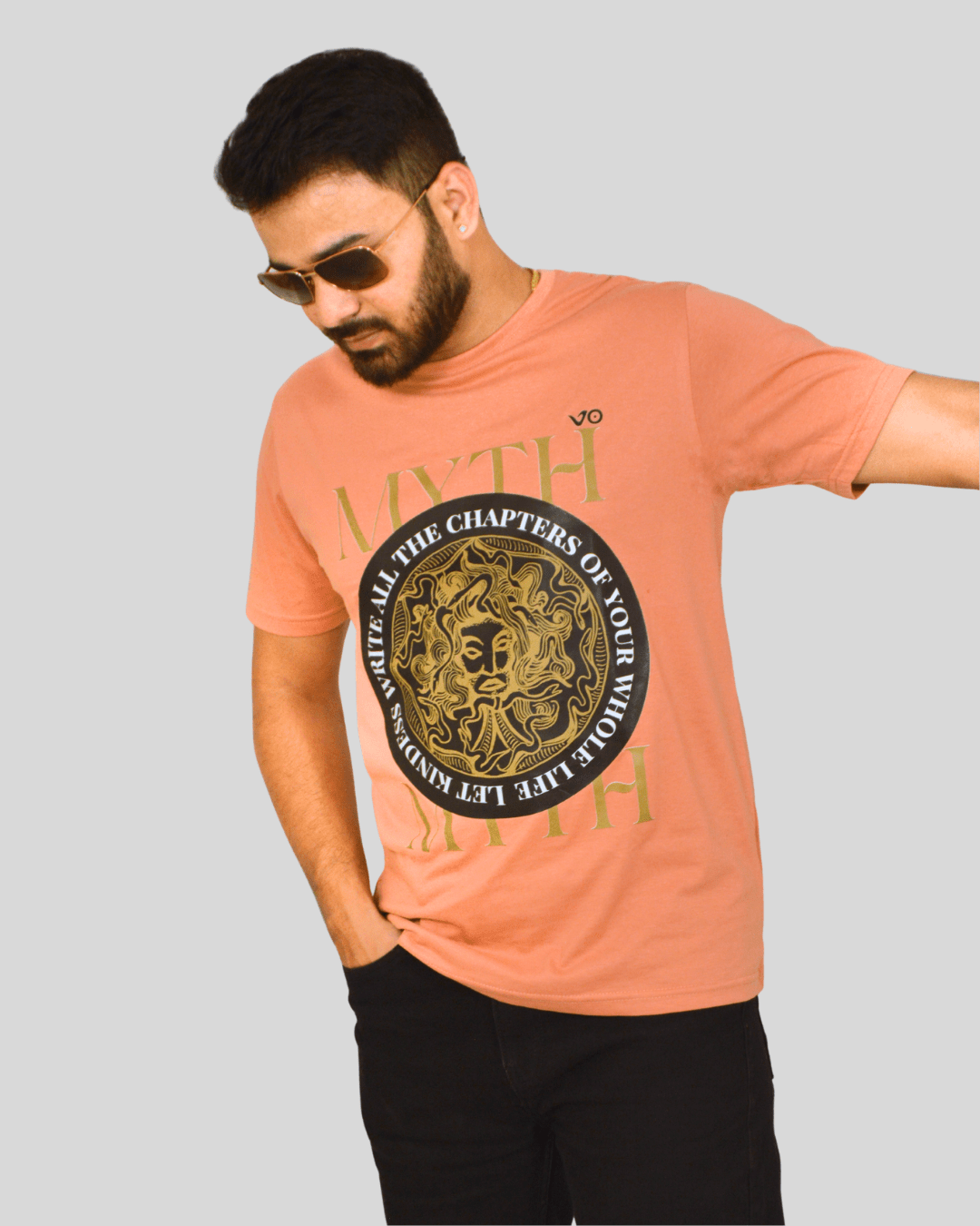 Myth Graphic T-Shirt | 100% Cotton Salmon Pink Streetwear Tee - VIBON Originals
