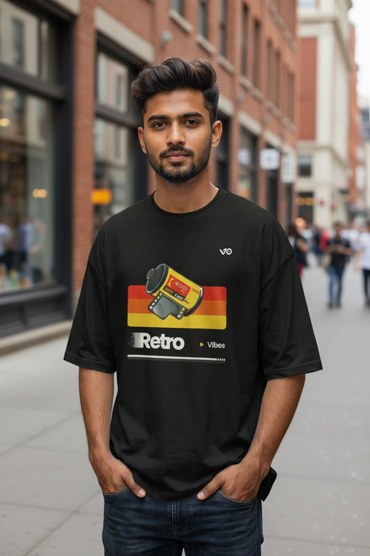 Black Retro Oversized T-Shirt | 100% Cotton Heavyweight Streetwear Tee – VIBON Originals