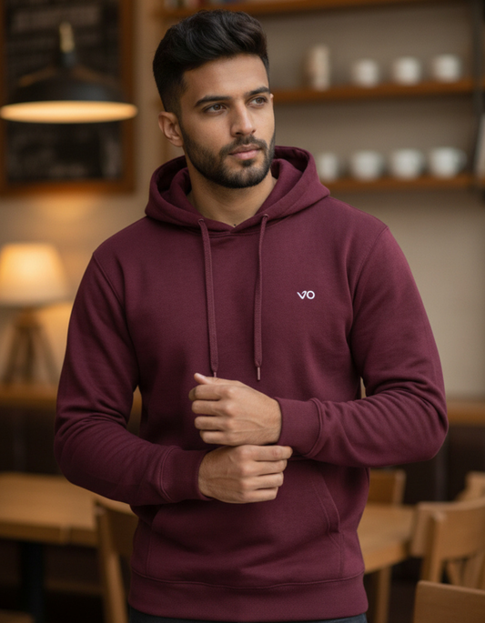 Men’s Maroon Cotton Hoodie – 100% Cotton, Anti-Pilling & Breathable