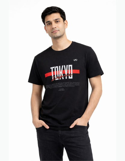 Tokyo Graphic Black Cotton T-Shirt