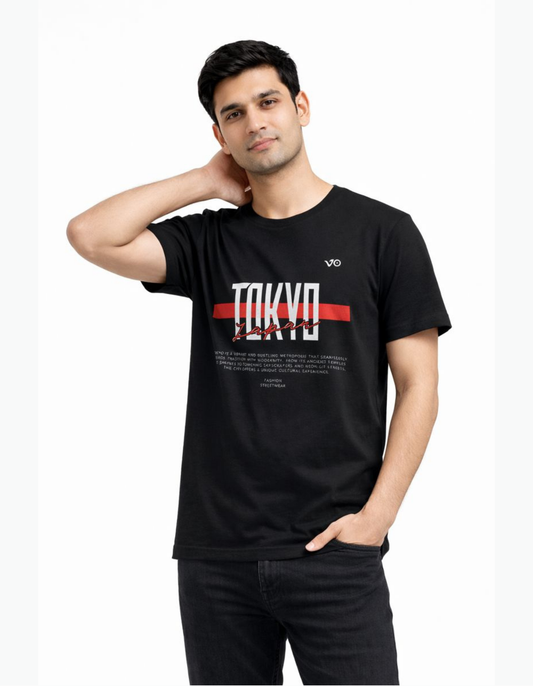 Tokyo Graphic Black Cotton T-Shirt