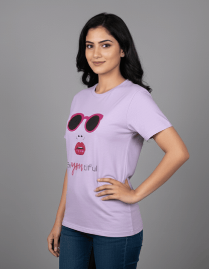 BeYOUtiful Women’s T-Shirt – 100% Cotton | Graphic Printed Tee in Lavender & White