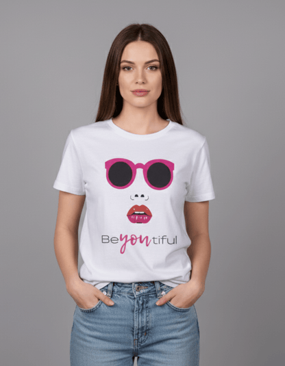 BeYOUtiful Women’s T-Shirt – 100% Cotton | Graphic Printed Tee in Lavender & White