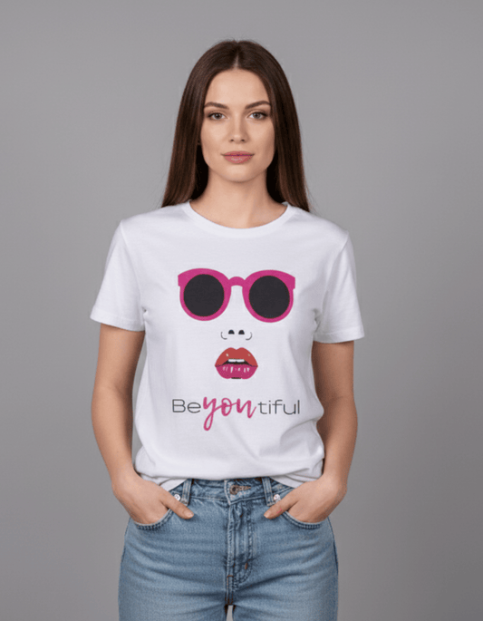 BeYOUtiful Women’s T-Shirt – 100% Cotton | Graphic Printed Tee in Lavender & White