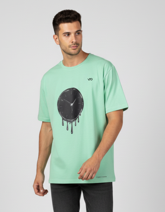 Mint green Dripping Clock Oversized Cotton T-Shirt