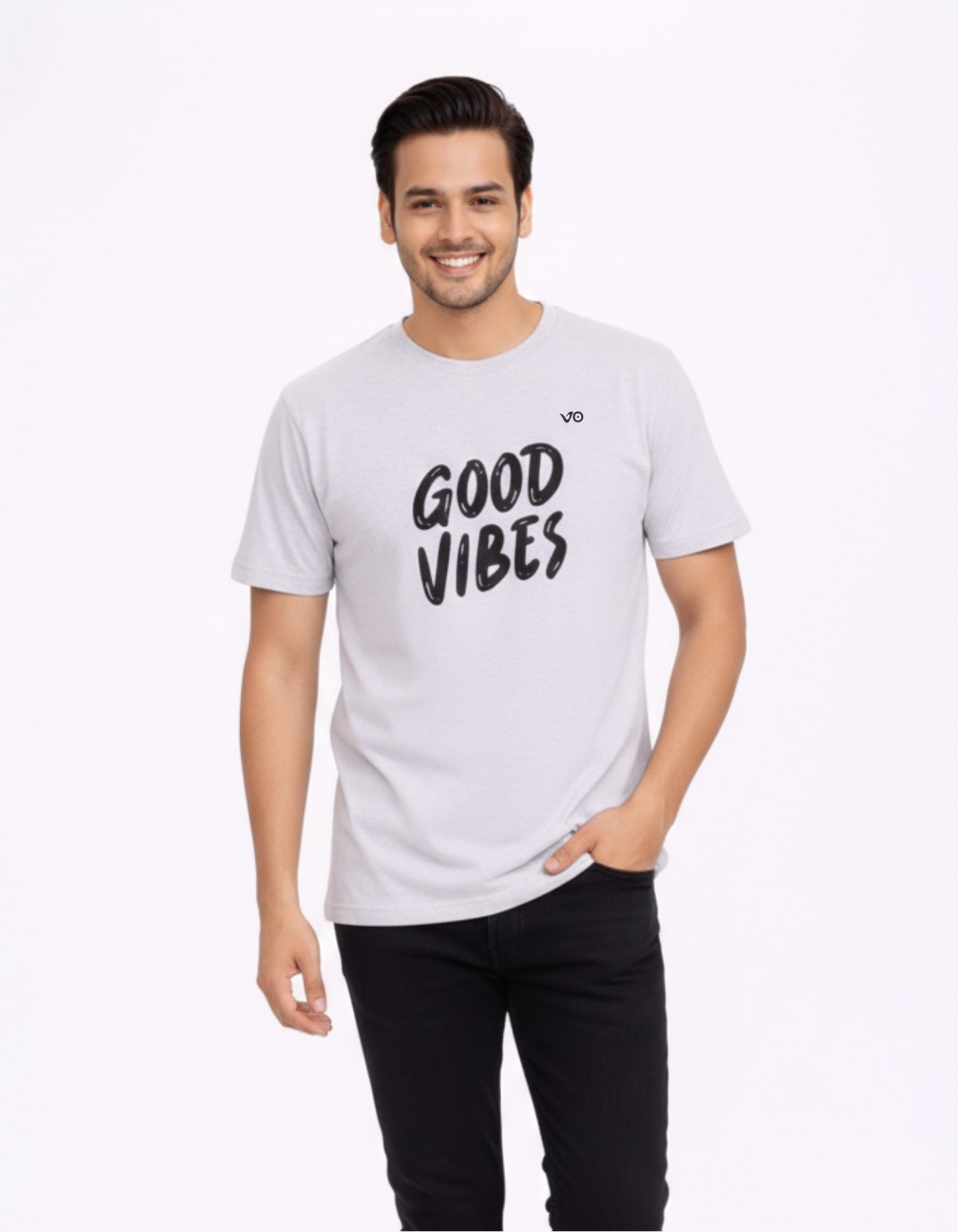 Good Vibes Grey Cotton T-Shirt