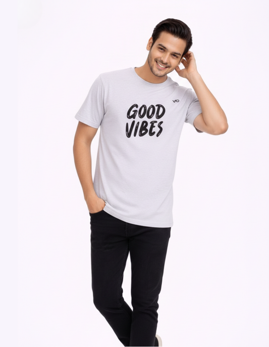 Good Vibes Grey Cotton T-Shirt