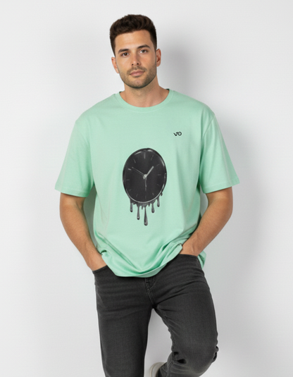 Mint green Dripping Clock Oversized Cotton T-Shirt