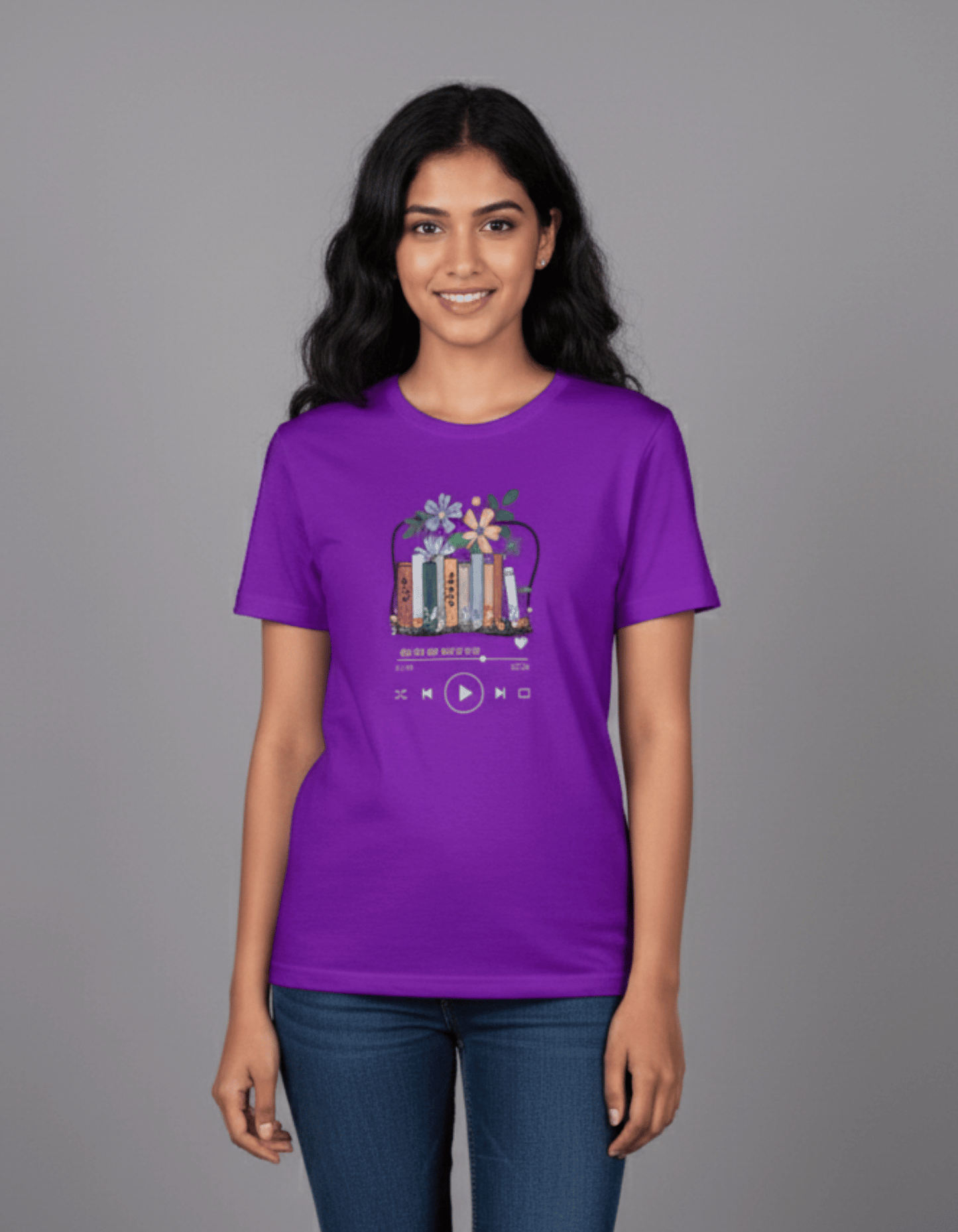 Purple Floral Bookstack Women’s T-Shirt – 100% Cotton | Aesthetic Book Lover Tee |