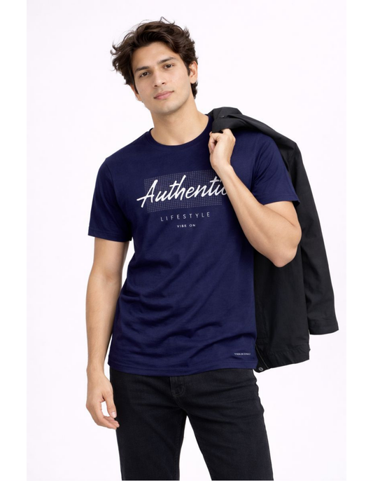 Authentic Lifestyle Navy Cotton T-Shirt