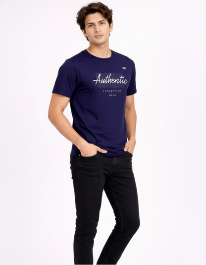 Authentic Lifestyle Navy Cotton T-Shirt