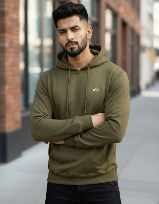 Olive Green Cotton Hoodie for Men