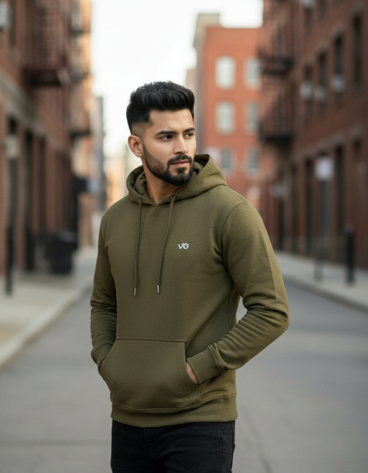 Olive Green Cotton Hoodie for Men