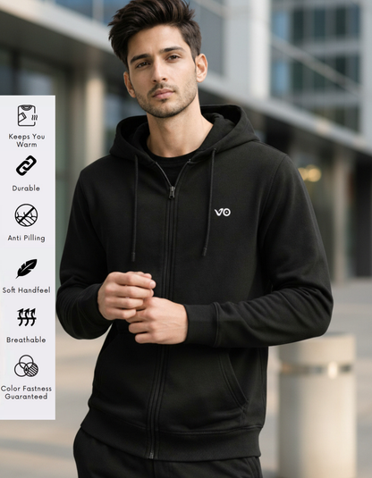 Black Zipper Hoodie – 100% Cotton