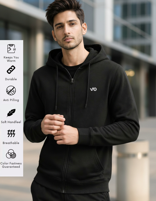 Black Zipper Hoodie – 100% Cotton