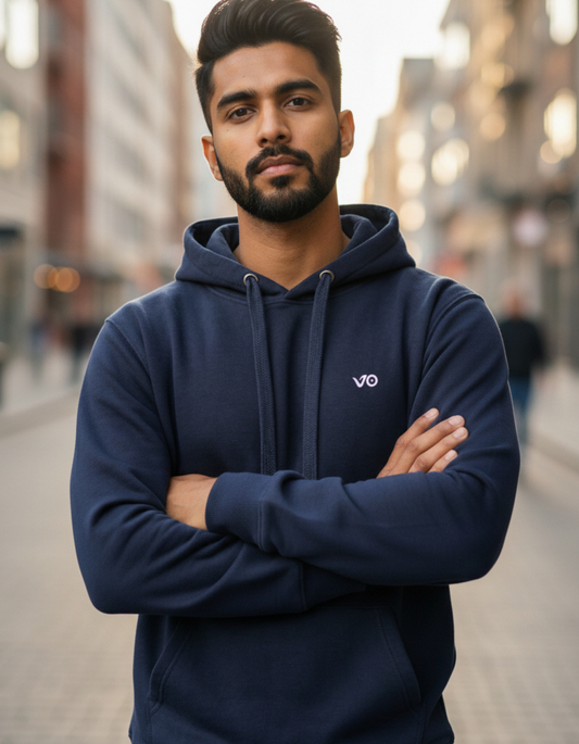 Men’s Navy Blue Cotton Hoodie – 100% Cotton, Anti-Pilling & Breathable