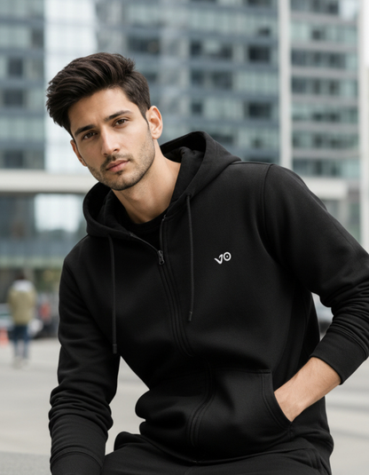 Black Zipper Hoodie – 100% Cotton