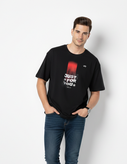 Black Oversized French Terry Cotton T-Shirt Just For You