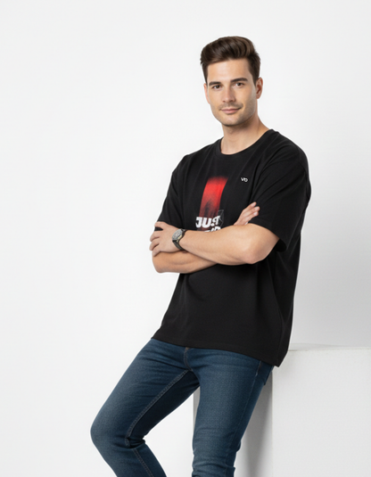 Black Oversized French Terry Cotton T-Shirt Just For You