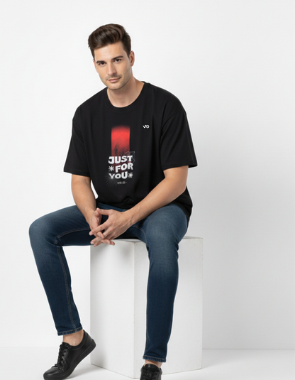 Black Oversized French Terry Cotton T-Shirt Just For You