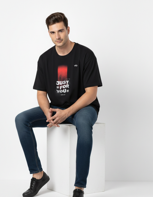 Black Oversized French Terry Cotton T-Shirt Just For You