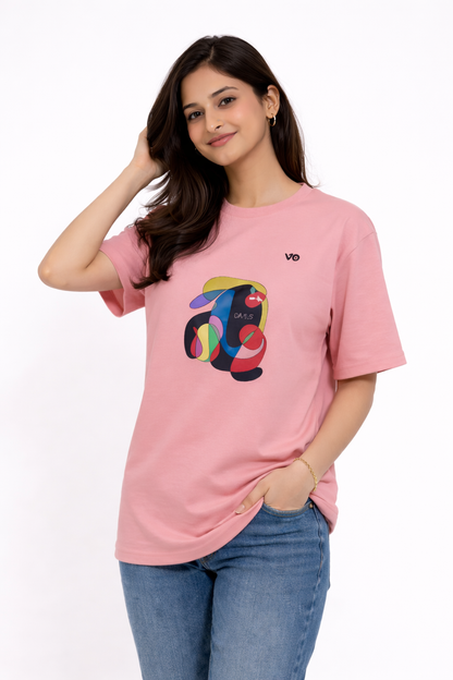 Women’s Pink Oversized Graphic T-Shirt | VIBON Originals