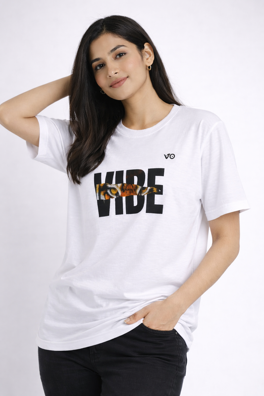 Women's VIBE Tiger White Graphic Tee – 100% Cotton Women’s Streetwear | VIBON Originals