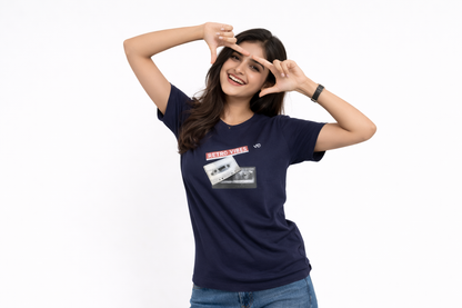 Women’s Navy Blue Retro Vibes Cotton T-Shirt | VIBON Originals