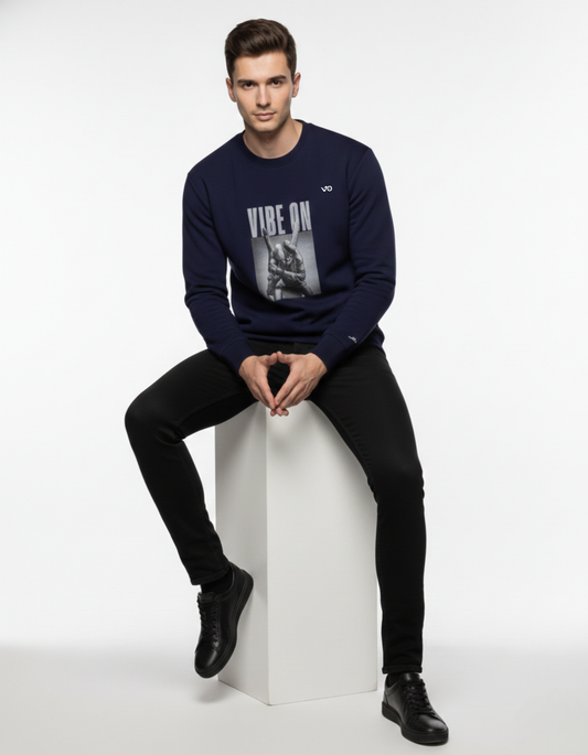 Navy Blue Snow Soft Cotton Sweatshirt Vibe On Graphic