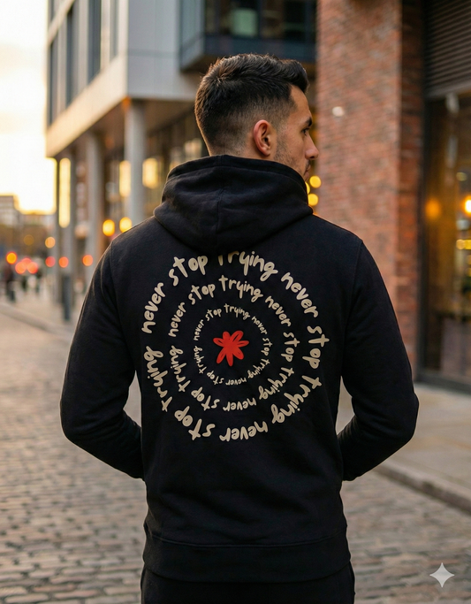 Never Stop Trying Hoodie – 280 GSM Premium Cotton | Black
