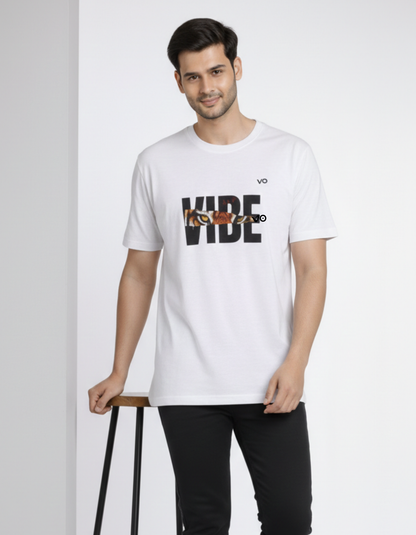 VIBE White Graphic T-Shirt | 100% French Terry Cotton
