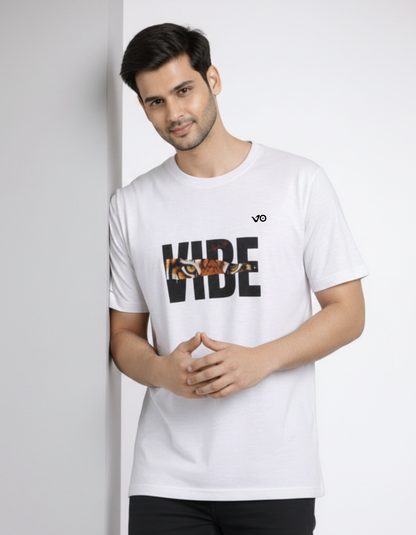 VIBE White Graphic T-Shirt | 100% French Terry Cotton