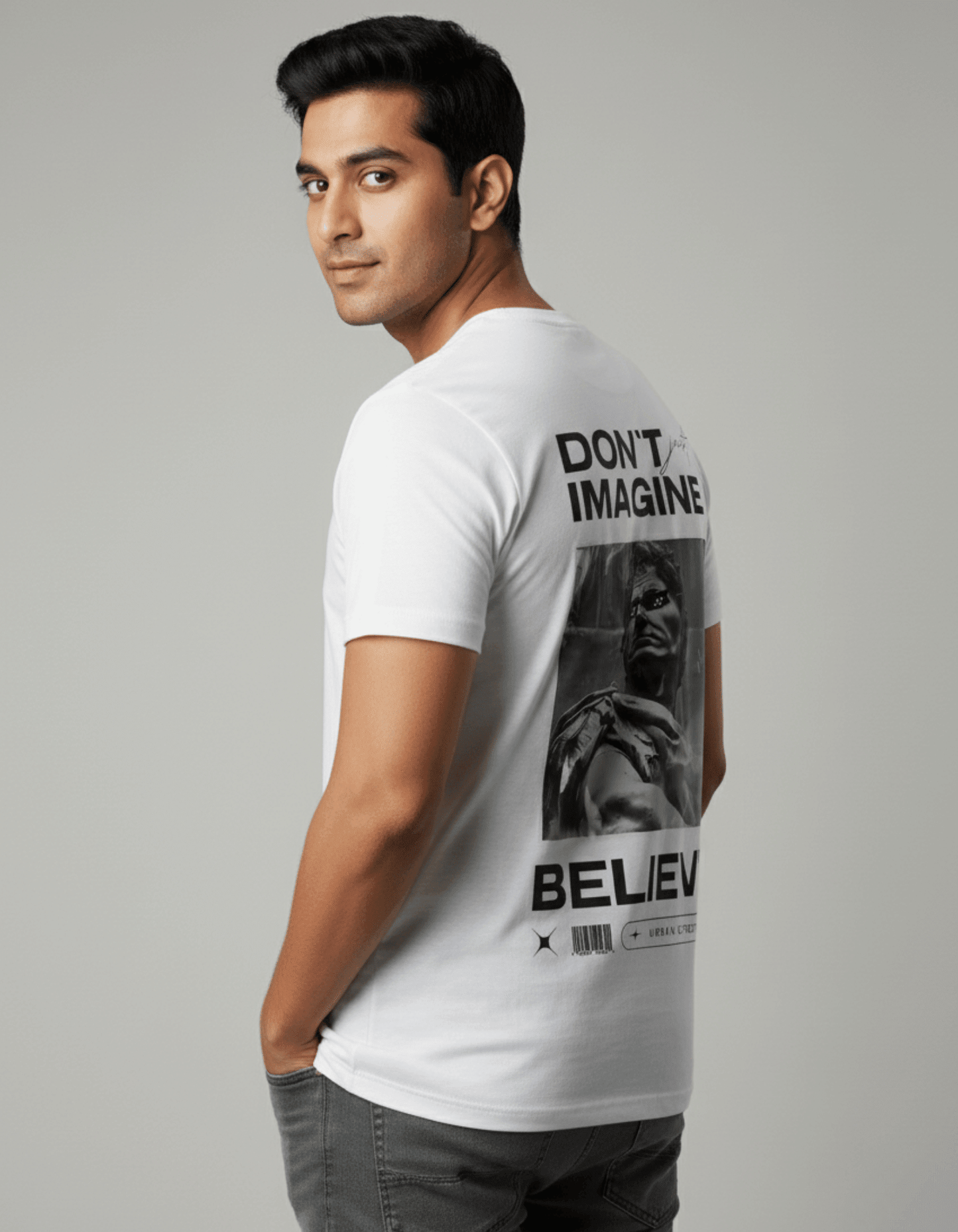 Believe Graphic Print T-Shirt for Men | White Cotton Motivation Tee - VIBON Originals