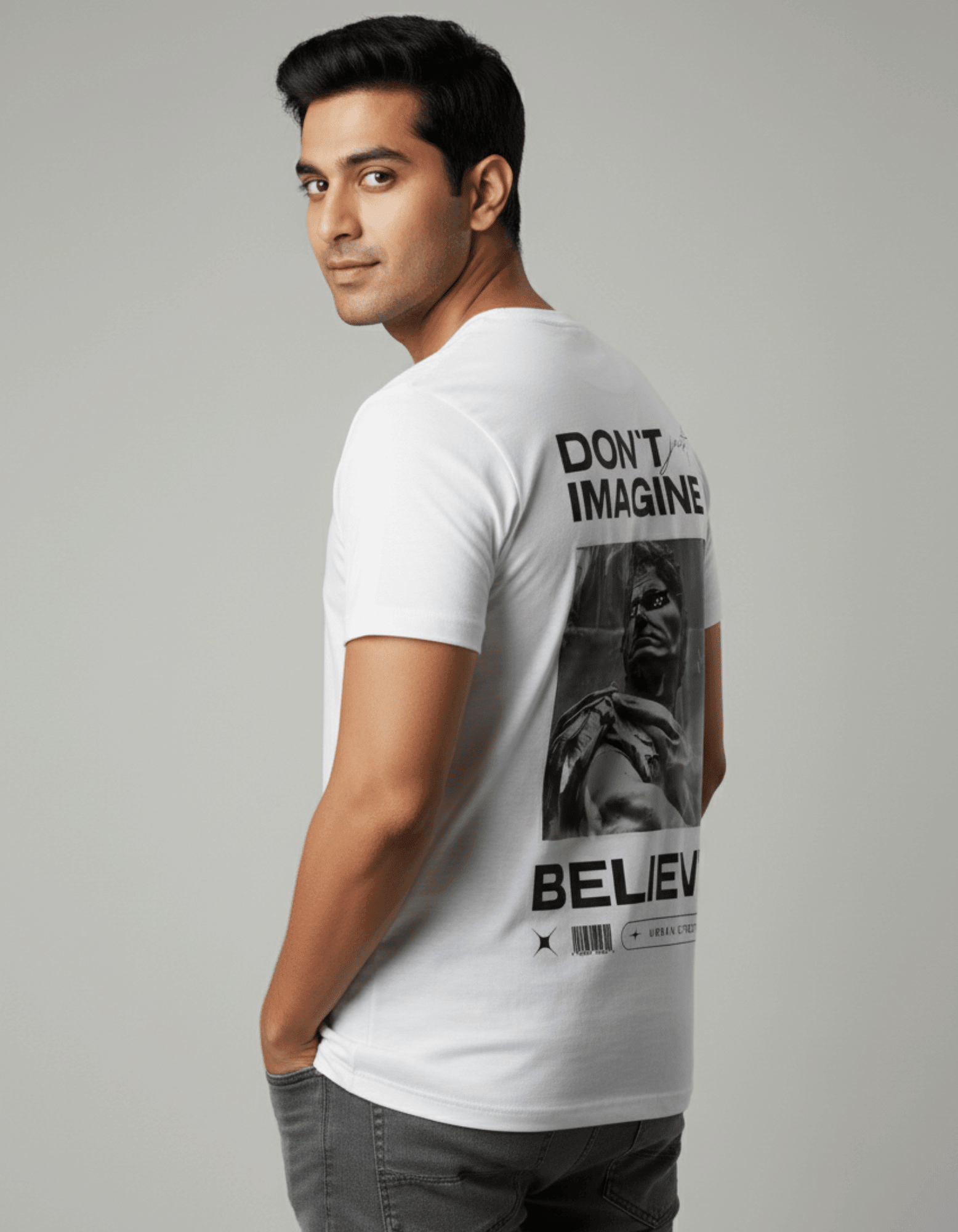 Believe Graphic Print T-Shirt for Men | White Cotton Motivation Tee - VIBON Originals