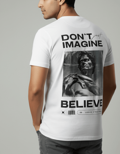 Believe Graphic Print T-Shirt for Men | White Cotton Motivation Tee - VIBON Originals