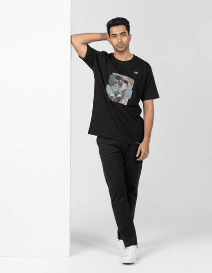 Black Abstract Graphic Oversized Cotton T-Shirt - VIBON Originals