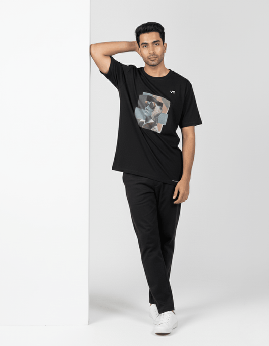 Black Abstract Graphic Oversized Cotton T-Shirt - VIBON Originals