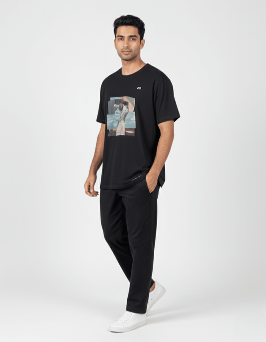 Black Abstract Graphic Oversized Cotton T-Shirt - VIBON Originals