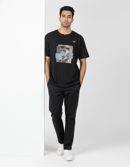 Black Abstract Graphic Oversized Cotton T-Shirt - VIBON Originals