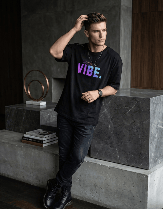 Black Oversized T-Shirt – Born to Vibe Graphic - VIBON Originals