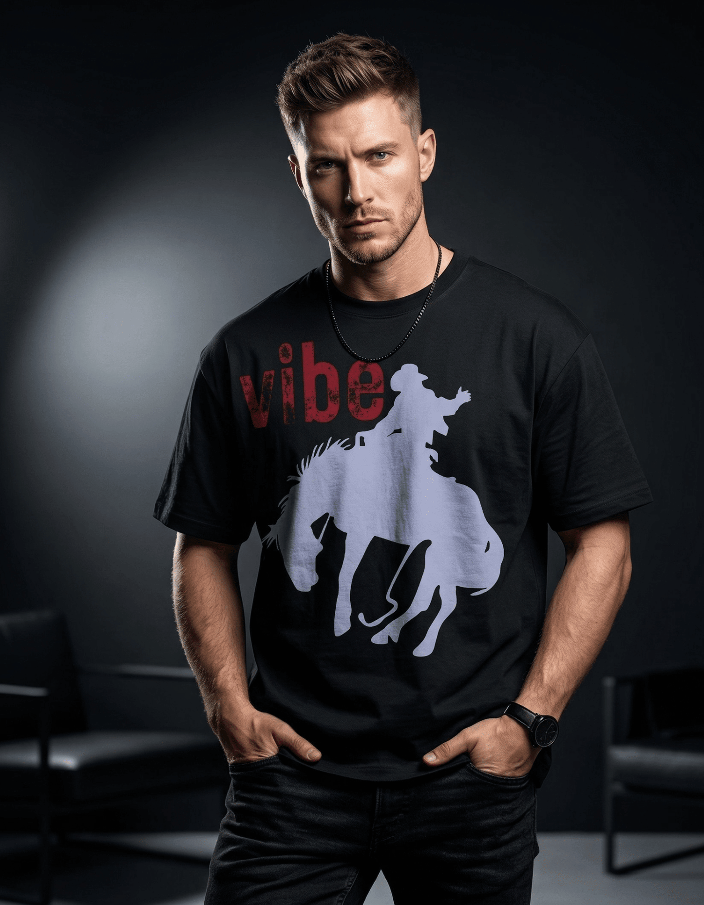 Black Oversized T-Shirt – Cowboy Vibe Graphic - VIBON Originals